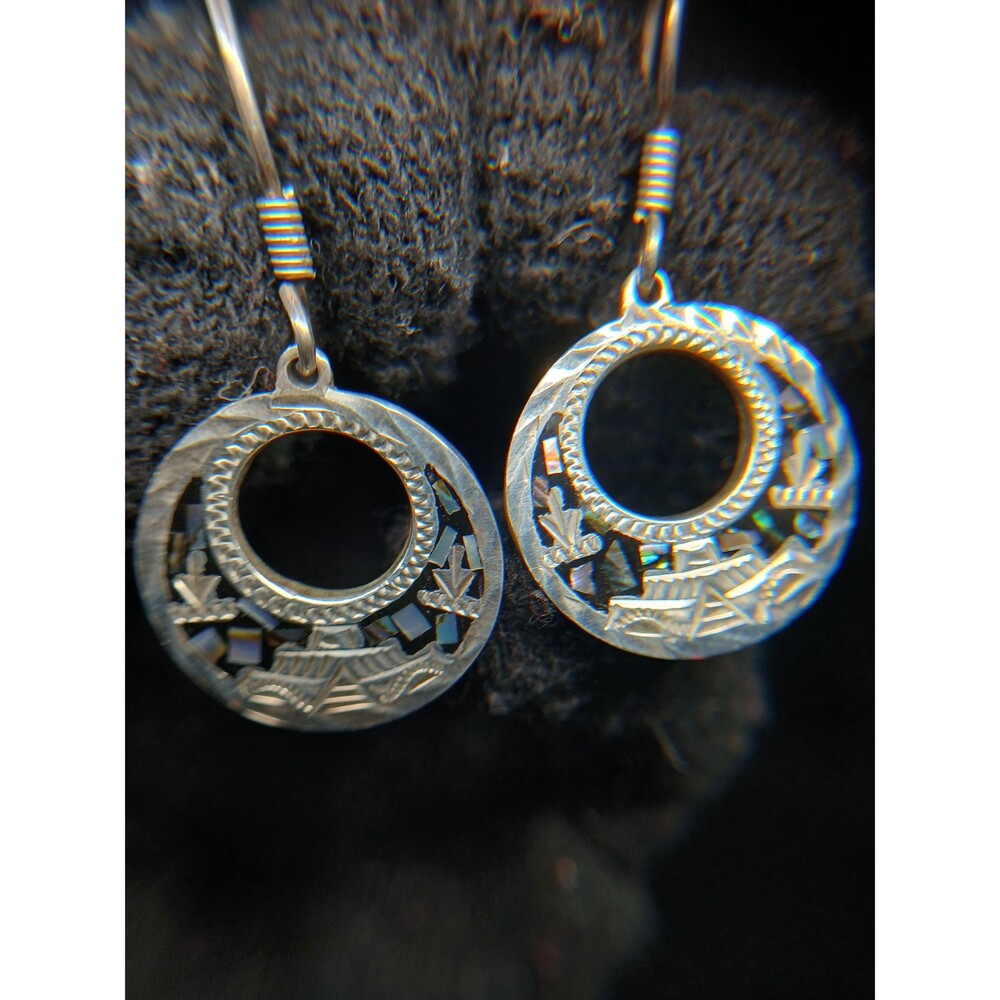 Taxco Vintage Sterling Silver 925 Abalone Dangle Earrings ~1.55" GJ39